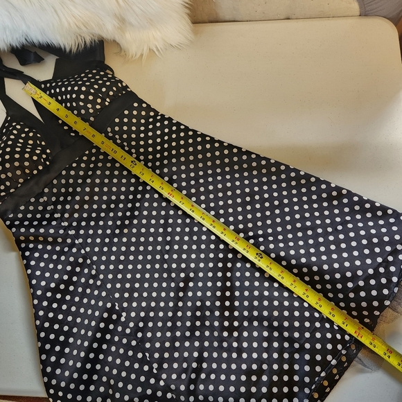 Vintage 1990s Black Polka Dot Satin Halter Dress Tulle Rockabilly Size Medium - Picture 14 of 14